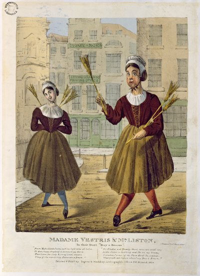 Madame Vestris a pan Liston ve svém duetu Kup si koště, hospoda. od Ingrey & Madeley, 1826 od English School