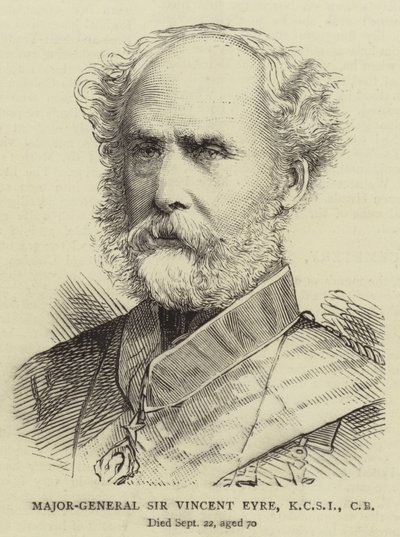Generálmajor Sir Vincent Eyre, KCSI, CB (rytina) od English School