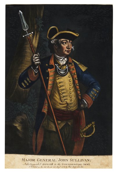 Generálmajor John Sullivan, 1776 (ručně kolorovaná mezzotinta) od English School