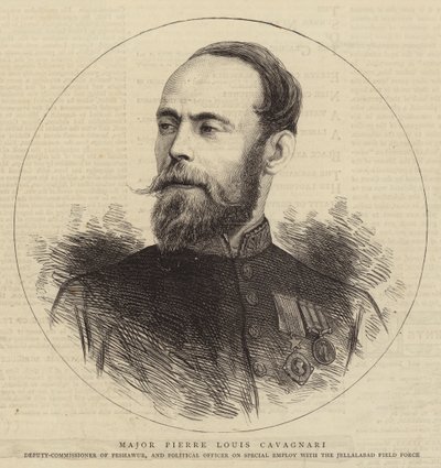 Major Pierre Louis Cavagnari (rytina) od English School