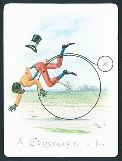 Muž padající z Penny Farthing, vánoční přání od English School