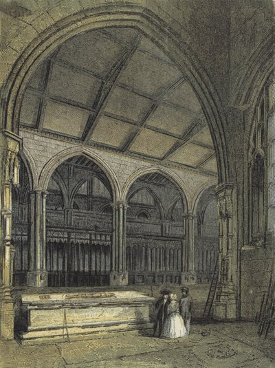 Manchesterská katedrála, pohled přes sbor a baptisterium, z kaple Ely od English School