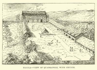 Mangila, pohled na čtyřúhelník, s kostelem od English School