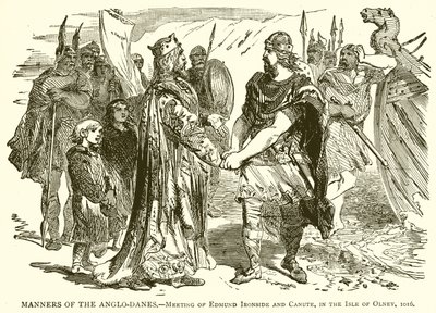 Manners of the Anglo-Danes.- Setkání Edmunda Ironside a Canute, na ostrově Olney, 1016 od English School