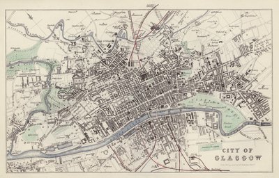 Mapa: Město Glasgow, nakreslené a vyryté GH Swanston, Edinburgh (barevně lito) od English School