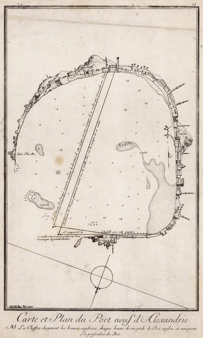 Mapa a plán přístavu Alexandrie, Egypt od English School