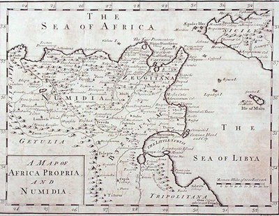 Mapa Afriky Propria a Numidie (moderní Tunisko a Alžírsko) konec 18. století (rytina) od English School