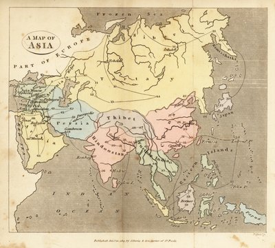 Mapa Asie, začátek 19. století od English School