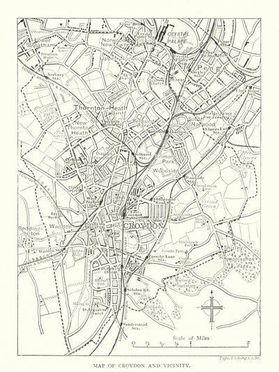 Mapa Croydonu a okolí (rytina) od English School