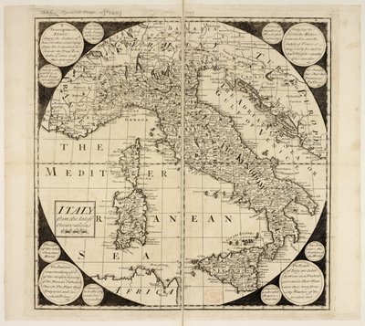 Mapa Itálie, kolem roku 1730 (rytina) od English School