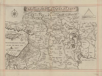 Mapa ráje neboli rajské zahrady a zemí obývaných patriarchy (rytina) od English School