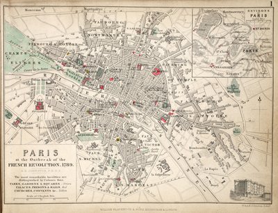 Mapa Paříže při vypuknutí francouzské revoluce, 1789 od English School