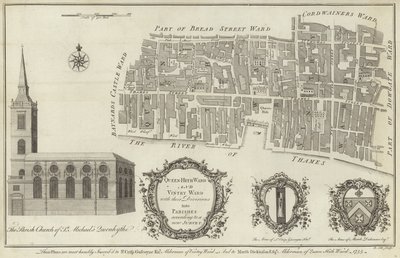 Mapa Queenhithe a Vintry wards, Londýn od English School
