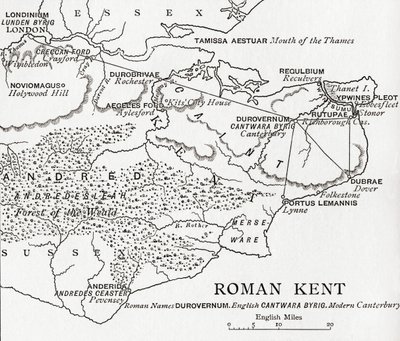 Mapa Romana Kenta, Anglie, z „Krátké historie anglického lidu“ od J. R. Greena, vydané v roce 1893 od English School