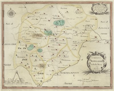 Mapa Rutland (barevná rytina) od English School
