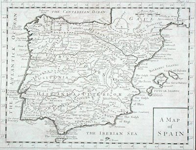 Mapa Španělska a Portugalska, konec 18. století (rytina) od English School