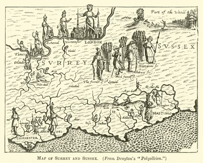 Mapa Surrey a Sussexu od English School