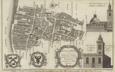 Mapa Walbrook Ward a Dowgate Ward, Londýn od English School