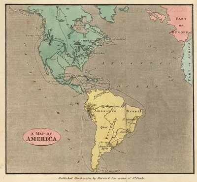 Mapa Ameriky, kolem roku 1821 od English School