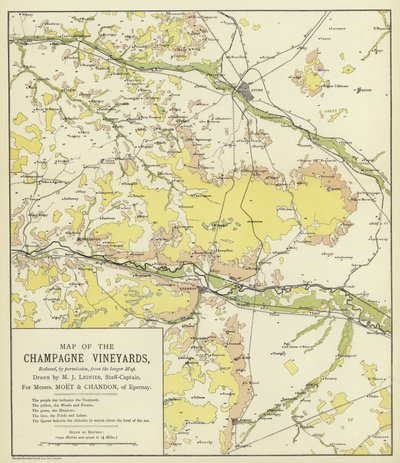 Mapa vinic Champagne (barevná litografie) od English School