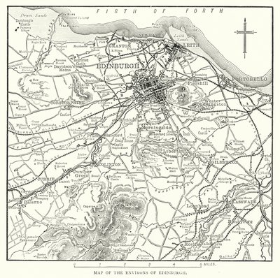 Mapa okolí Edinburghu (rytina) od English School