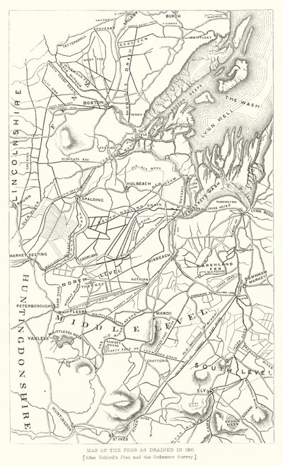Mapa močálů, jak byly odvodněny v roce 1830 (rytina) od English School