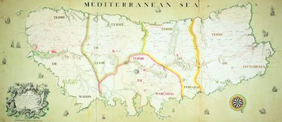 Mapa ostrova Minorca, kolem roku 1740 od English School