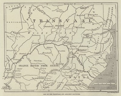Mapa Transvaalu a přilehlých provincií (rytina) od English School