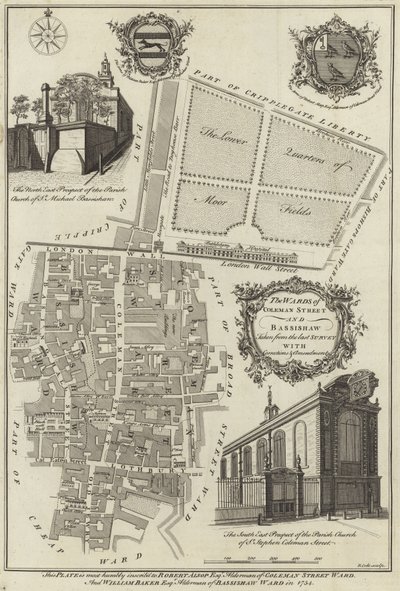 Mapa oddělení Coleman Street a Bassishaw, Londýn od English School