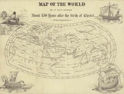 Mapa světa, jak byla známa asi 150 let po narození Krista (rytina) od English School