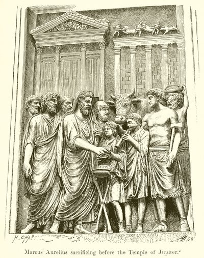 Marcus Aurelius obětující před Jupiterovým chrámem od English School