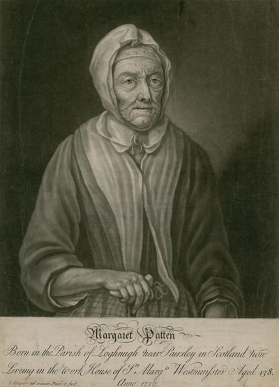 Margaret Patten, nyní žijící v pracovním domě St Margarets, Westminster, ve věku 138 let od English School