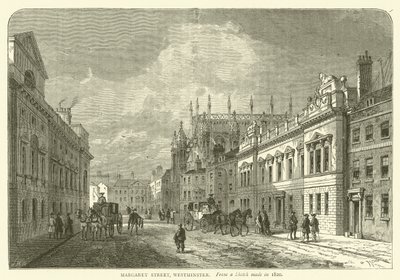 Margaret Street, Westminster, z náčrtu vyrobeného v roce 1820 (rytina) od English School