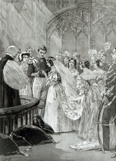 Sňatek královny Viktorie (1819-1901) a prince Alberta (1819-61) v paláci sv. Jakuba 10. února 1840, vydáno v roce 1887 od English School