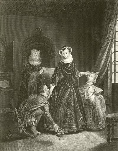 Mary Queen of Scots v zámku Lochleven od English School