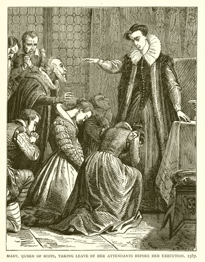 Marie, skotská královna, odchází od svých služebníků před svou popravou, 1587 od English School