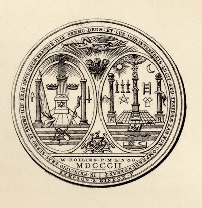 Zednářská pečeť, 1802, z „Historie svobodného zednářství, svazek III“, vydané Thomasem C. Jackem, Londýn, 1883 od English School