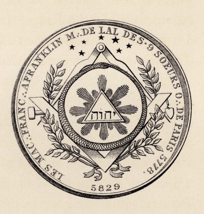 Zednářská pečeť, z „Historie svobodného zednářství, svazek III“, vydané Thomasem C. Jackem, Londýn, 1883 od English School