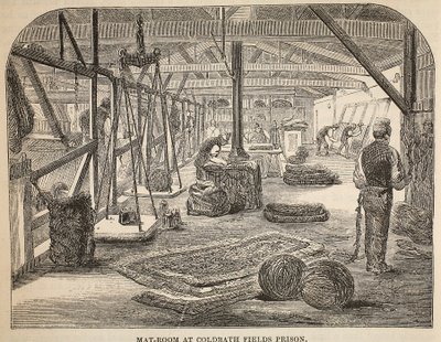 Místnost s rohožemi ve věznici Coldbath Fields, ilustrace z knihy The Criminal Prisons of London and Scenes from Prison Life od Henryho Mayhewa a Johna Binnyho, vyd. 1862 od English School