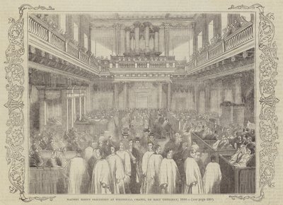 Procesí Maundy Money ve Whitehall Chapel, na Zelený čtvrtek 1844 od English School