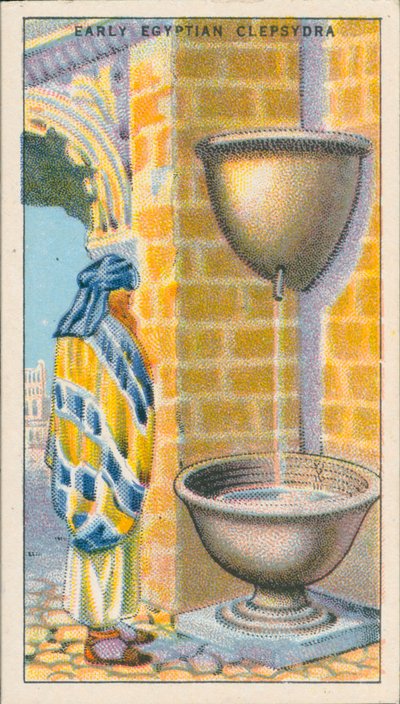 Měření času: Clepsydra (barevná litografie) od English School