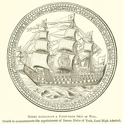 Medaile představující prvotřídní válečnou loď od English School
