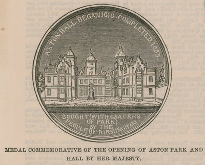 Pamětní medaile otevření Aston Park and Hall Jejím Veličenstvom od English School