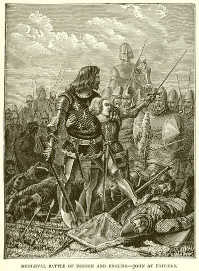 Středověká bitva Francouzů a Angličanů - John u Poitiers od English School