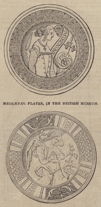 Středověké desky, v Britském muzeu (rytina) od English School