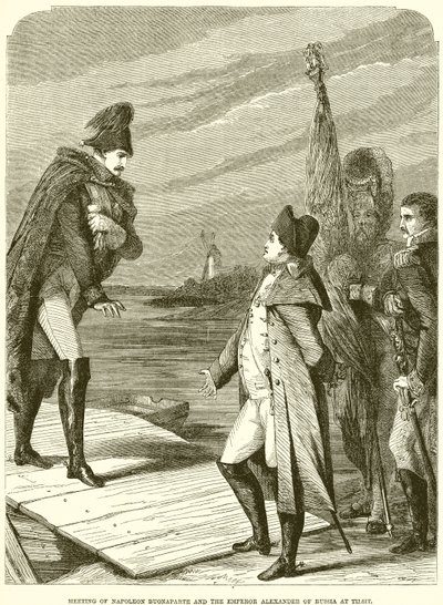 Setkání Napoleona Buonaparta a ruského císaře Alexandra v Tilsitu od English School
