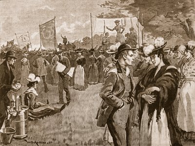 Setkání pradlen v Hyde Parku, 1891, ilustrace z Cassells Illustrated History of England (sépiová fotografie) od English School