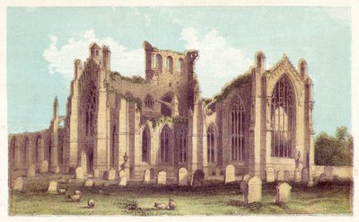 Melrose Abbey (barevná litografie) od English School