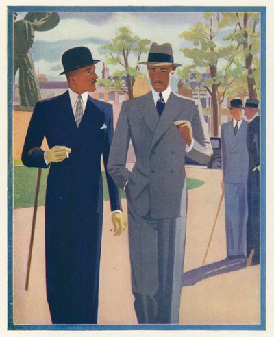 Pánské oblečení: Společenské obleky (barevná litografie) od English School