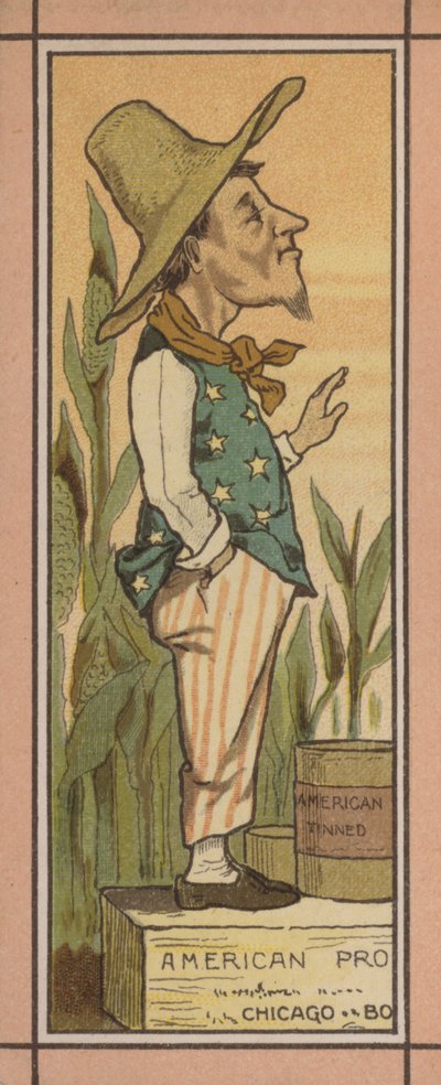 Ilustrace menu: Americké konzervy (barevná litografie) od English School